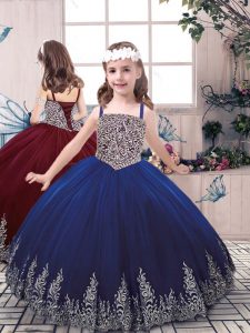 Straps Sleeveless Tulle Little Girls Pageant Gowns Beading and Embroidery Lace Up