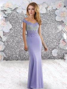 Glittering Zipper Lavender for Prom and Party with Beading Sweep Train