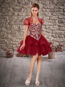 Tulle Sweetheart Sleeveless Lace Up Beading and Ruffled Layers Homecoming Dress in Burgundy