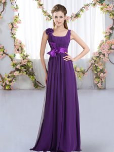 Purple Damas Dress Wedding Party with Belt and Hand Made Flower Straps Sleeveless Zipper