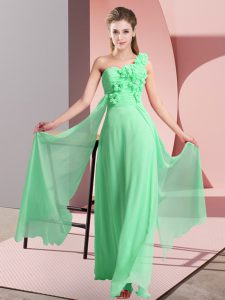 Excellent Green Empire Hand Made Flower Bridesmaids Dress Lace Up Chiffon Sleeveless Floor Length
