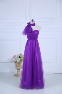 Fashion Eggplant Purple Empire Ruching Bridesmaid Gown Zipper Tulle Sleeveless Floor Length