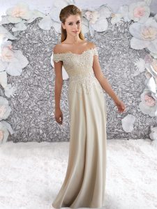 Charming Champagne Sleeveless Beading and Lace Floor Length Prom Evening Gown