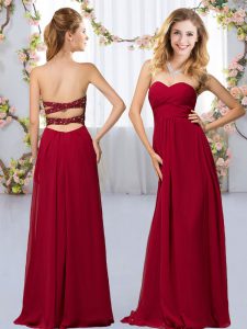 Wine Red Wedding Party Dress Wedding Party with Beading Sweetheart Sleeveless Criss Cross
