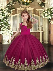 Burgundy Sleeveless Tulle Lace Up Pageant Dress Wholesale for Party and Sweet 16 and Wedding Party