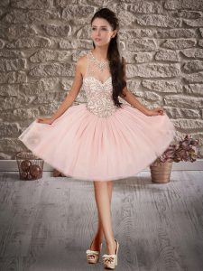 Comfortable Baby Pink Tulle Lace Up Sleeveless Mini Length Beading