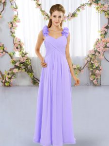 Lavender Sleeveless Hand Made Flower Floor Length Bridesmaid Dress