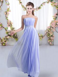 Perfect Lavender Dama Dress for Quinceanera Chiffon Sweep Train Sleeveless Beading