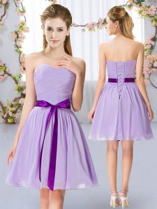 Adorable Sweetheart Sleeveless Wedding Party Dress Mini Length Belt Lavender Chiffon