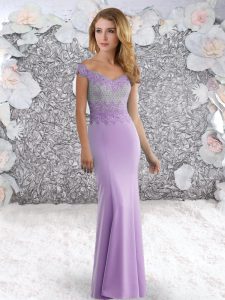 Lavender Sleeveless Sweep Train Beading Prom Gown