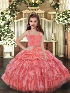 Customized Organza Sleeveless Floor Length Little Girl Pageant Dress and Ruffled Layers