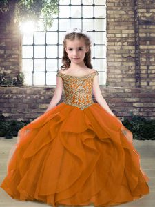 Elegant Floor Length Lace Up Pageant Dress for Womens Orange for Party and Wedding Party with Beading