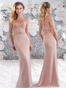Fabulous Pink Homecoming Dress Scoop 3 4 Length Sleeve Sweep Train Zipper