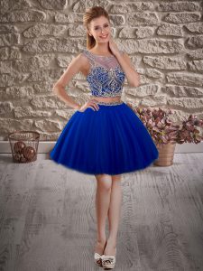 Royal Blue Sleeveless Tulle Lace Up Prom Homecoming Dress for Prom and Party