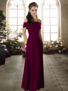 Glamorous Floor Length Empire Short Sleeves Fuchsia Bridesmaid Dresses Zipper