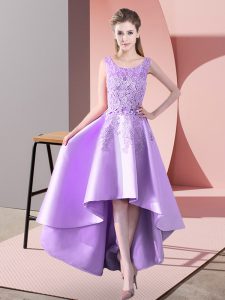 High End Lavender Sleeveless Lace High Low Wedding Guest Dresses