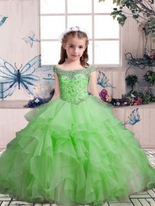 Ball Gowns Beading and Ruffles Girls Pageant Dresses Lace Up Organza Sleeveless Floor Length