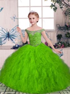 High Class Sleeveless Floor Length Beading and Ruffles Lace Up Girls Pageant Dresses with