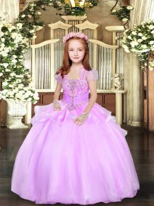 Lilac Sleeveless Floor Length Beading Lace Up Pageant Dress