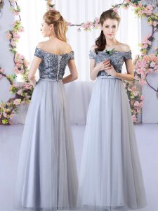 Stylish Sleeveless Lace Up Floor Length Appliques Bridesmaid Dress