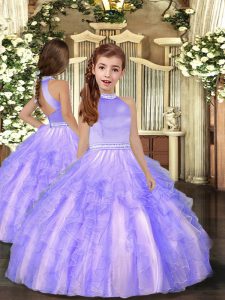 Stylish Lavender High-neck Backless Beading and Ruffles Little Girls Pageant Dress Sleeveless