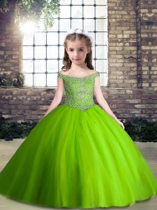 Green Sleeveless Tulle Lace Up Pageant Dress for Teens for Party and Wedding Party