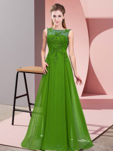 Captivating Floor Length Zipper Dama Dress for Quinceanera Green for Wedding Party with Beading and Appliques