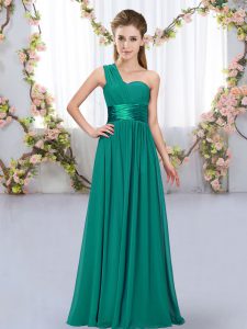 Best Selling Chiffon One Shoulder Sleeveless Lace Up Belt Bridesmaid Dress in Peacock Green