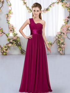 Free and Easy Fuchsia Lace Up Bridesmaid Dress Belt Sleeveless Floor Length