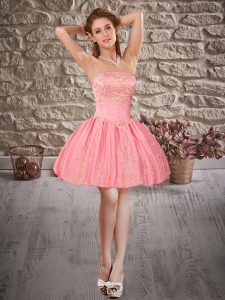 Chic Watermelon Red Lace Up Strapless Embroidery Homecoming Dress Satin Sleeveless
