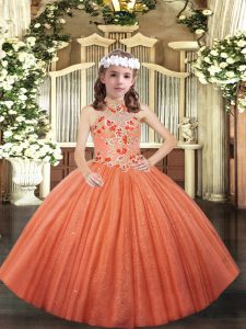 Appliques Little Girls Pageant Dress Wholesale Orange Lace Up Sleeveless Floor Length