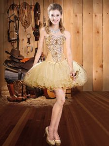 Chic Gold Lace Up Sweetheart Beading Homecoming Dress Tulle Sleeveless