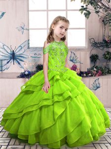 Stunning Floor Length Ball Gowns Sleeveless Little Girl Pageant Dress Lace Up