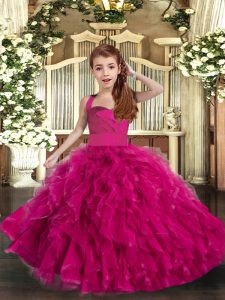 Fuchsia Sleeveless Tulle Lace Up Evening Gowns for Party and Wedding Party