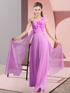 Hand Made Flower Bridesmaid Gown Lilac Lace Up Sleeveless Floor Length