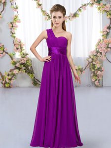 Floor Length Empire Sleeveless Purple Bridesmaid Dresses Lace Up