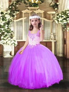 Unique Tulle Sleeveless Floor Length Little Girls Pageant Dress Wholesale and Beading