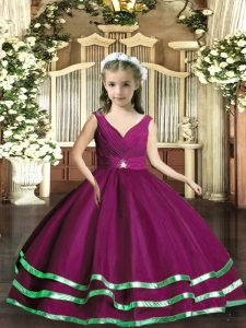 Great V-neck Sleeveless Backless Pageant Dress Wholesale Purple Organza