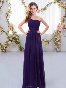 Purple Empire Chiffon One Shoulder Sleeveless Ruching Floor Length Zipper Bridesmaid Gown