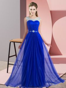 Sleeveless Floor Length Beading Lace Up Bridesmaids Dress with Royal Blue