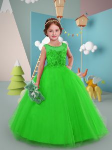 High End Tulle Scoop Sleeveless Zipper Beading and Lace Flower Girl Dresses in Green