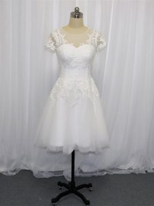 New Arrival Tulle Short Sleeves Mini Length Wedding Dress and Lace