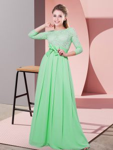 Apple Green 3 4 Length Sleeve Chiffon Side Zipper Wedding Party Dress for Wedding Party