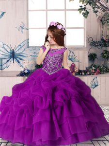 Floor Length Purple Little Girls Pageant Gowns Scoop Sleeveless Zipper