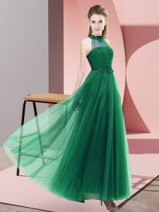 Inexpensive Tulle Sleeveless Floor Length Bridesmaids Dress and Beading and Appliques