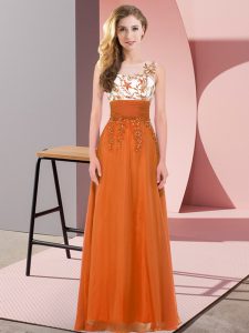 Low Price Empire Bridesmaid Dresses Orange Red Scoop Chiffon Sleeveless Floor Length Backless