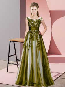Glamorous Olive Green Sleeveless Tulle Zipper Bridesmaid Dress for Wedding Party