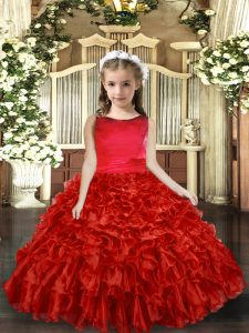 Red Sleeveless Ruffles Floor Length Little Girls Pageant Dress