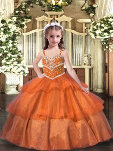 Orange Glitz Pageant Dress Party and Wedding Party with Ruffled Layers Straps Sleeveless Lace Up