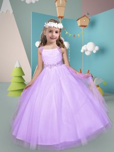 Edgy Lavender Sleeveless Floor Length Belt Zipper Flower Girl Dresses for Less